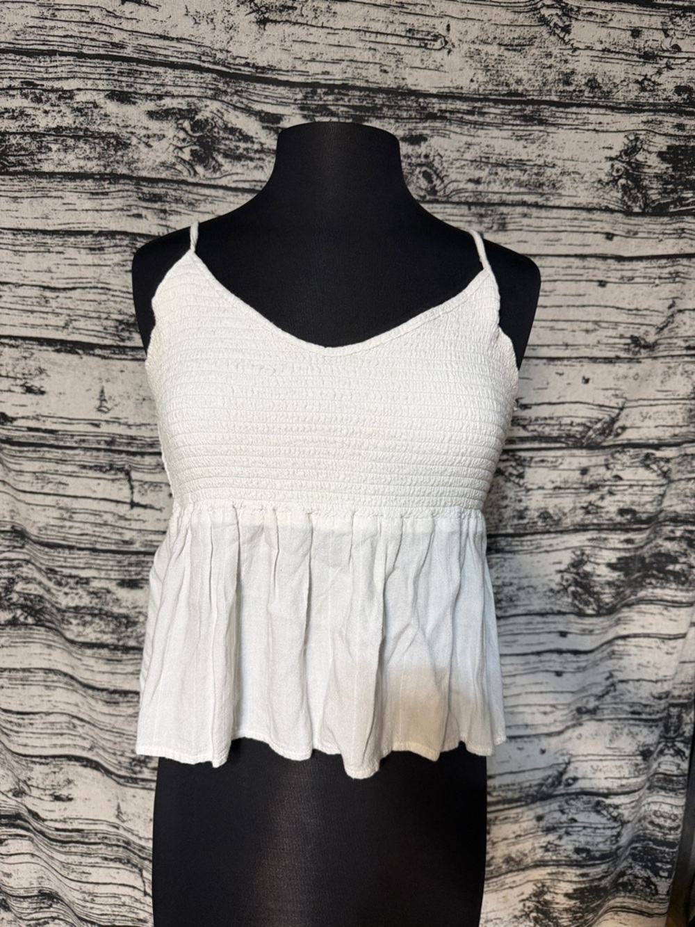 American Eagle Outfitters White Smocked Peplum Cami
